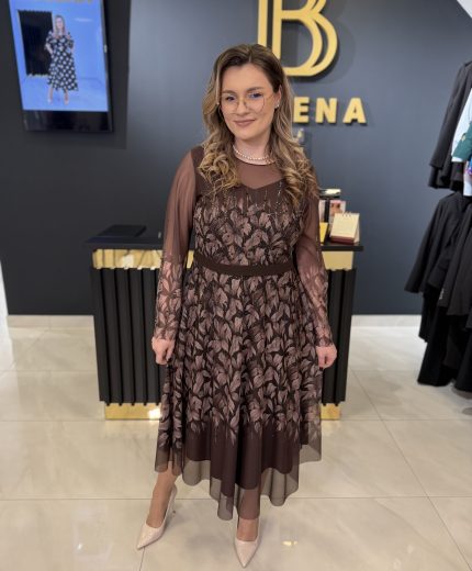 Rochie elegantă maro cod 1065