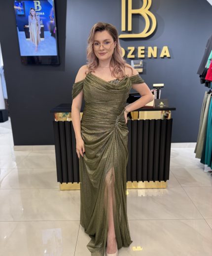 Rochie lungă de ocazie kaki model Iuliana cod 26115