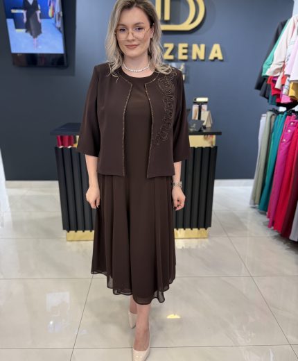 Rochie eleganta cu sacou detașabil maro cod 4724
